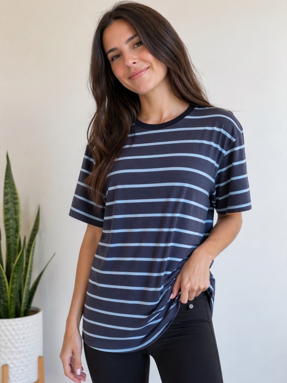 lululemon athletica Black and White Striped Short Sleeve Tee